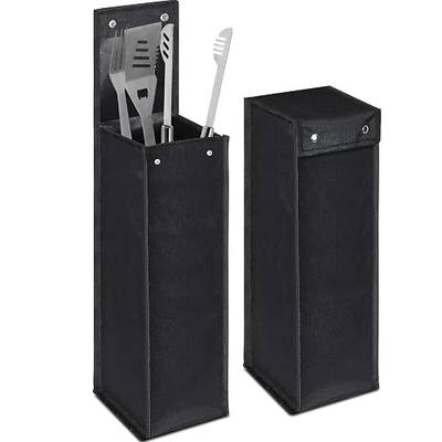 Amylove 1 pcs Grill Utensil Storage Bag BBQ Tool Storage Bags Barbecue Hardware Tool BBQ Utensil Holder Pouch Oxford Cloth Accessory Foldable for Camping Hiking (Black)