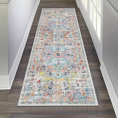 Pauwer Hallway Runner Rug 2x6, Washable Non Slip Boho Kitchen Runner, Grey | Stain Resistant, Low Pile, Farmhouse, Faux Wool Floor Mat Carpet with Rubber Backing for Laundry, Bedroom, Entryway, Bathroom