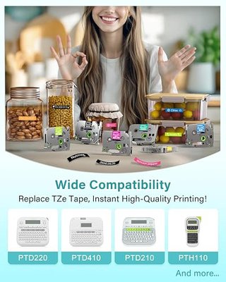 Colorty Replace for Brother P-Touch Label Maker Tape TZe 12mm | 0.47" Laminated Label Tape TZ Colored Refills Compatible with Brother Ptouch PTD210 D220 H110 1000 1280 D400 Cube, 6 Pack