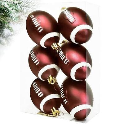 6Pcs Classic Football Baseball Xmas Ball Ornaments, Collection Sports Theme Tree Decor, Christmas Tree Skirt Decoration Supplies (Red)