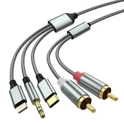 Lightning to RCA Cable Audio Aux Adapter,RCA to 3.5mm Cable,USB C to 2 RCA Audio Cable, (3 in 1 Audio Cable) for Power Amplifier, Car, Home Theater, Speaker and More(Lightning Compatible)(4.26FT)