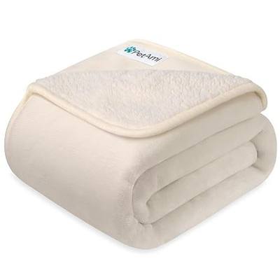 PETAMI Sherpa Fleece Waterproof CAT and Dog Blanket, Beige, Small