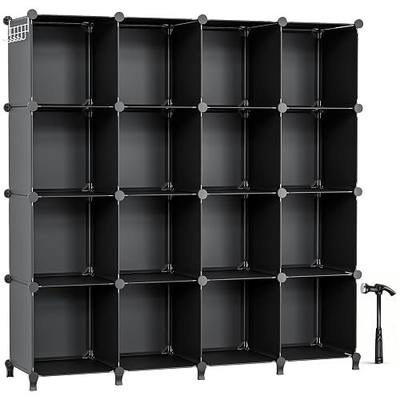 Neprock 16 Cubby Storage Organizer, Closet Clothes Storage Organizer, Cube Shelves Closet Organizers and Storage Shelves for Clothing Storage with Hammer, Bookshelf for Kids(Black)