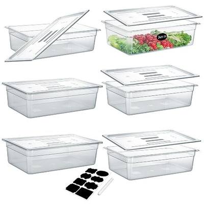 BIEAMA 6 Pack Full Size 6'' Deep NSF Polycarbonate Food Pans with Lids | Stackable clear containers for meal prep, buffet, salad bars, commercial & home kitchen; dishwasher safe and freezer safe