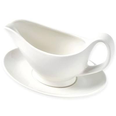 Gravy Boat with Saucer - 16oz Fine Porcelain Sauce & Salad Dressing Boat (White)