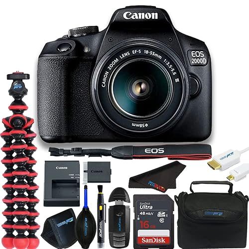 Canon EOS 2000D / Rebel T7 Digital SLR Camera Body w/EF-S 18-55mm f/3.5-5.6 Lens 3 Lens DSLR Kit + Pixibytes Basic Bundle (International Bundle) (Renewed)