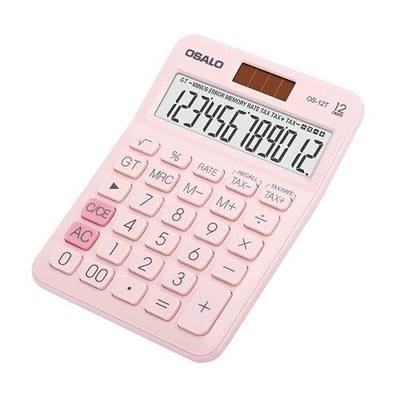 Pocket Small Size Desk Calculator, 12 Digit Large LCD Display, Basic Tax Function Handheld Desktop Calculator with Solar Battery Dual Power, Perfect for Office, School, Business OS-12T (Pink)