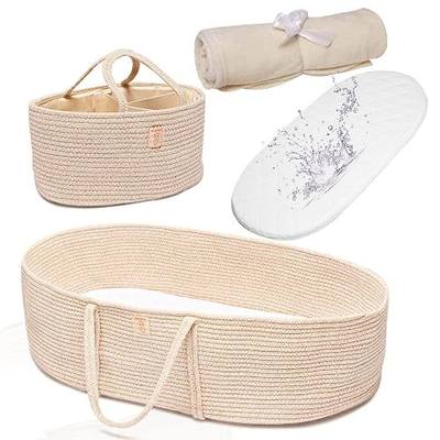 Trendy Baby Changing Basket- Unisex Baby Moses Basket Set of 4 Pieces, Waterproof Pad Cover, Caddy Diaper Organizer,Cotton Blanket - Boho Basket - Nursery Decor - Bassinet Changing Table Topper