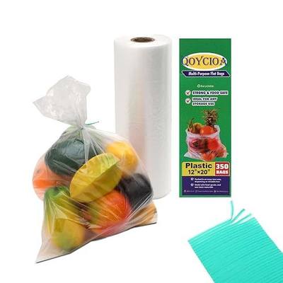 Plastic Food Storage Bag Roll 350 Counts In Box,12"x 20" Medium Disposable Freezer Bags with Twist Tie Sealing Transparent, Plastic Produce Bags for Bread Fruit Vegetable Meat