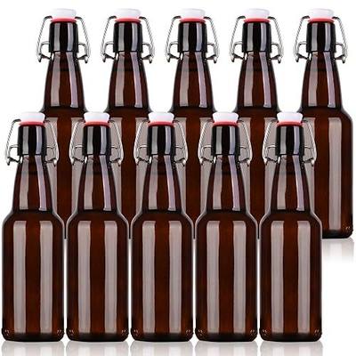 Amber Beer Bottles with Flip Caps, 12oz 10 Pack Glass Bottle with Swinging Top for Airtight Lids, Home Brewing and Fermentation Kombucha, Vanilla Extract, Beverage, Water, Kefir