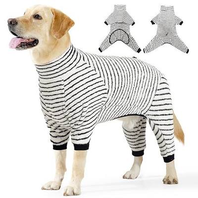 Dog Fleece Pajamas Large Dog 4 Legs Winter Clothes for Dog Fit Warm Jumpsuit for Dogs (Striped Black, X-Small)