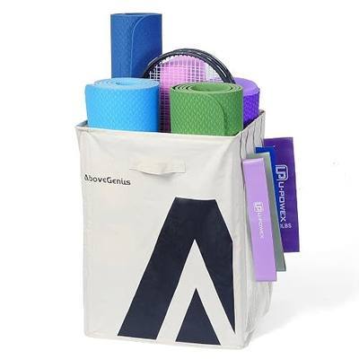 AboveGenius Yoga Mat Storage Basket, Large Capacity Yoga Mat Holder with Hooks, Easy to Install, Workout Equipment Storage Organizer for Yoga Mat , Foam Roller and More Gym Accessories