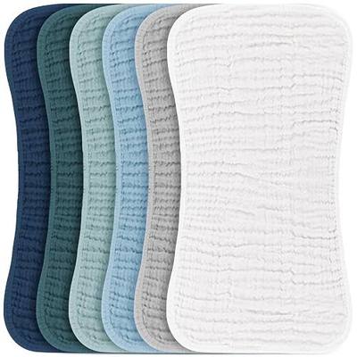 Konssy 6 Pack Large Muslin Baby Burp Cloths and Burp Rags Set for Newborn | 100% Cotton, Super Soft & Absorbent, Shrink Resistant, Easy to Wash & Dry, Suitable for Unisex Boys & Girls (Blue)