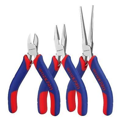 WORKPRO Mini Pliers Set, 3-Piece Small Pliers Tool Kit | Includes 4” Diagonal Plier, 5” Long Nose Plier, 6” Needle Nose Plier, for Making Crafts, Repairing Electronic Devices