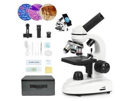 Microscope for Adults Kids Students, 100X-2000X Microscopes, Metal-Structure Dual LED Illumination, Biological Compound Monocular Microscope Kit for School Lab, Homeschool w/Phone Adapter