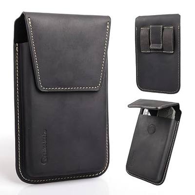 Gentlestache Leather Phone Holster for Galaxy S25 S24 S23 - Cell Phone Case Holder for iPhone 17 17 Pro 16 Pro 16 15 Pro - Magnetic Closure Belt Clip Leather Belt Holster Case, L, Black