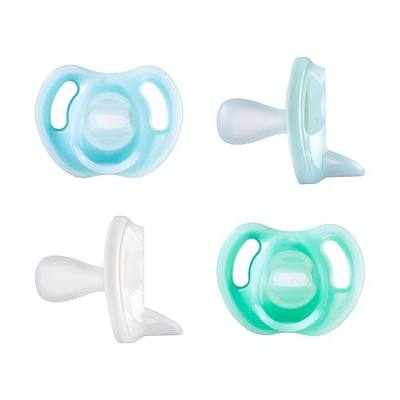 Tommee Tippee Ultra-Light Silicone Pacifier, 0-6 Months Blue & Green | For Newborns With Symmetrical One-Piece Design, BPA-Free Silicone Binkies, With Blue, Green & Clear, Pack of 4