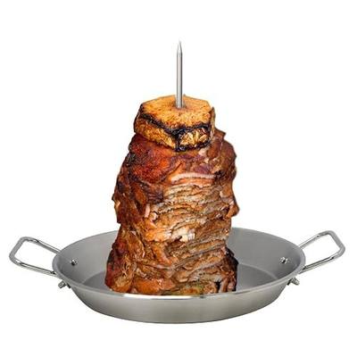 BBQ Vertical Skewer Pan Gyro Spit Shawarma Stand for oven, Al Pastor Skewer for Grill, El Pastor Hack for Tacos Al Pastor Chicken, Brazilian, Stainless Steel, with 8",10" stick