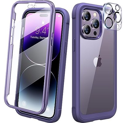 Diaclara Designed for iPhone 14 Pro Max Case 6.7’’, Full Body Rugged Phone Case w/Built-in Sensitive Anti-Scratch Screen Protector+9H Tempered Glass Camera Lens Protector(Royal Purple)