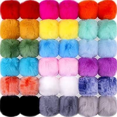 BQTQ 36 Pcs Faux Fur Pom Poms DIY Hat Pompoms with Elastic Loop (Rainbow) | Fluffy Faux Fur Pom Poms for Hat, Faux Rabbit Fur Rainbow Color Pompom Balls for DIY Beanies Bag Accessories Gloves Keychain