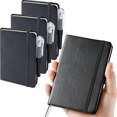 NIRMIRO (3 Pack) Pocket Notebook Small Journal with Pen, 3.7" x 5.7", A6 Mini Notebook for Women Men Work Writing, Hardcover Small Pocket Notepad with 100Gsm Premium Thick Lined Paper, Black Leather