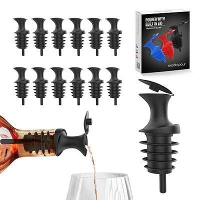 Esatto Pour and Seal, Plastic Bottle Pourers with Built in Lid – Easy and Precise Pouring, Lid for Storing and Healthy Practices, Professional Bar Tool, Pack of 12 Pieces Wine Stopper Pourer (Black)