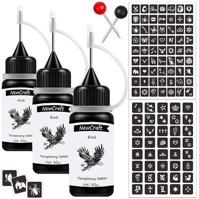3 Packs Black Temporary Tattoo Ink and Stencils for Adults Teens, Temporary Tattoo Kit Skin Friendly