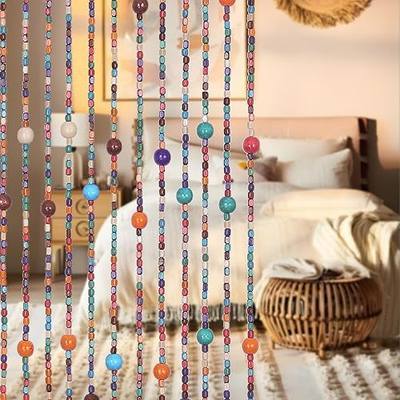 Colorful Boho Handmade Bamboo Beaded Curtain, 35.5" x 75"