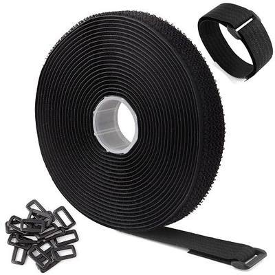 16Ft x 1In Adjustable Cable Straps with 25 Buckles, Free Cut Length, Black Reusable Fastening Cable Ties, Hook and Loop Securing Strap for Cable Tidy, Wire Management, Cord Organiser, Black