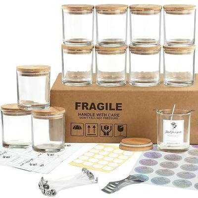 Thick Candle Jars for Making Candles 12 Pcs, 7 OZ Clear Empty Jars with Bamboo Lids and Candle Wicks Kit, Sample Container - Dishwasher Safe…