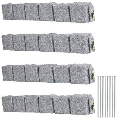 Beuta Landscape Edging | Garden Edging Border | Polyrock Blocks for Lawn Edging, Flower Beds & Yard Edging – 4 Pack | Each Section Has 6 Blocks 48" L x 4" W x 6.5" H | 8 Spikes | Greystone