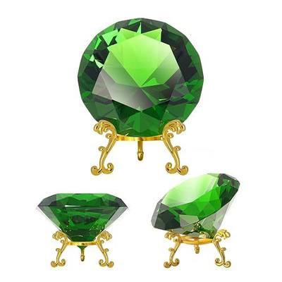 80mm(3.15 inch) Green Crystal Diamond Paperweight, Diamond Backgrand for Nail Pictures, Hedgehog Chaos Emerald, Big Fake Diamond with Gold Metal Base (Green, 80mm)