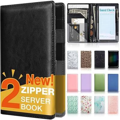 Forvencer Server Book, 2 Zipper Pocket, Server Books for Waitress, Waitress Book for Servers, Fits Waitress Apron, Guest Book, Waitress Accessories, Serving Book,Receipt Holder, Black