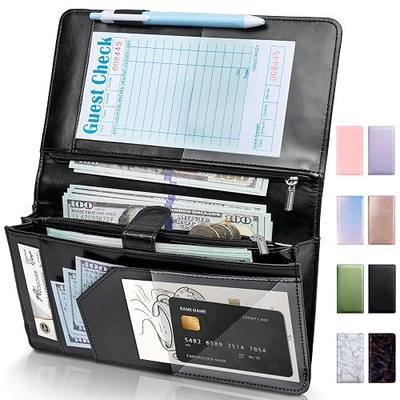 Forvencer Server Book High Volume, Expandable Waitress Book with 2 Zipper & Magnetic Pocket,5"×9", Server Books for Waitresses, Waitress Accessories, Fits Restaurant Check, Waitress Apron (Black)