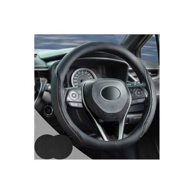 Muamos Black Steering Wheel Cover with Coasters Leather Universal 15 inch
