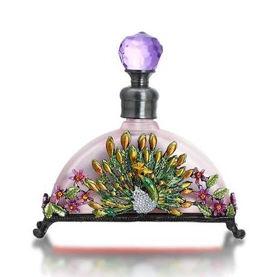 YU FENG 20ml Vintage Peacock Glass Perfume Bottle, Crystal Refillable | Pink Finish, Jeweled Metal Design, Decorative Vanity Accent, Elegant Gift Choice, Collectible Display