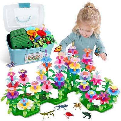 Birthday Toys Gifts for 2 3 4 5 6 Years Old Toddler Girls Boys, 156 PCS Insect Flower Garden Building Educational STEM Learning Pretend Play Gardening Set, Birthday Gifts for Preschool Kids Age 2+