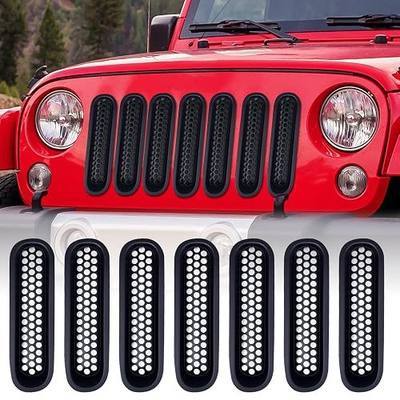 AggAuto Grille Inserts Compatible With Jeep Wrangler JK JKU 2007-2015, Matte Black Car Front Mesh Grill Cover Accessories 7 Pcs