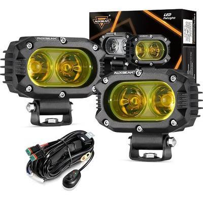 Auxbeam 4 Inch LED Amber Pod Light, 60W Driving Yellow Flood Beam Square Pod Fog Lights with DT Wiring Harness for Motorbike SUV ATV Truck Jeep Boat Tractor Forklift (2 Pcs)