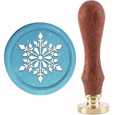 CRASPIRE Christmas Wax Seal Stamp Snowflakes Pattern Sealing Wax Stamps 30mm Retro Vintage Removable Brass Stamp Head with Wood Handle for Wedding Invitations Halloween Xmas Thanksgiving Gift Packing