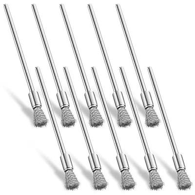 Lounsweer 10 Pcs Wire Brush Extended Cleaning End Brushes Pen Wire Scrub 3 mm Mandrel Rust Paint Removal Bits Polishing Rotary Tool Accessories, 6 mm End Scrub(Stainless Steel)
