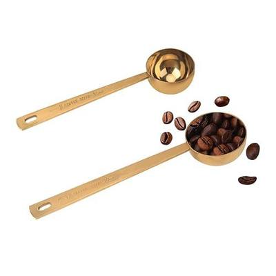 Coffee Scoop, Gold Stainless Steel Coffee Spoons Set, 1 tablespoon (15ml) and 1 tablespoons (30ml) Spoon, Gold Tablespoon Measure Spoon for Coffee, Milk Powder, Fruit Powder, 2 Pack(Long Handle)