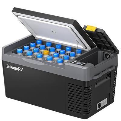BougeRV 12V Refrigerator CRPRO 21QT, -8°F~50°F, Portable 12V Fridge, Black | Electric Cooler with Built In Storage Compartment, 4 Tie Down Points, No Ice Needed, Fridge or Freezer, 12/24V DC, 110V AC