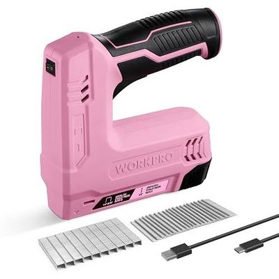 WORKPRO Electric Staple Gun, 2-in-1 Brad Nailer Electric | 2000 Count Staples Nails & USB Charger, 3.6V Staple Gun for Upholstering, Crafts, Carpentry, DIY, Pink Ribbon