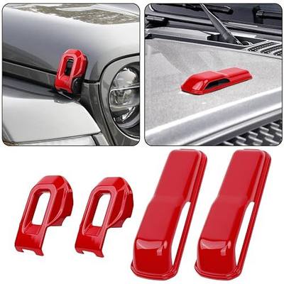 Hood Latches Decor&Hood Hinge Cover, Compatible with 2018-2026 Jeep Wrangler JL JLU Gladiator JT Exterior Accessories Decoration Stickers 4PCS (Red)