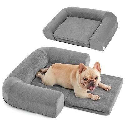 Lesure 2 in 1 Memory Foam Dog Bed for Medium Dogs, Orthopedic Dog Bed Washable with Expandable Cushion and Durable Waterproof Liner Dog Lounge Pet Sofa, Grey, M(30*20*6)