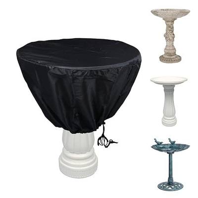 Bird Bath Cover for Winter, 420D Polyester Outdoor Waterproof Round Pond Birdbath Fountain Cover with Locking Drawstring (25"D x 18"H)