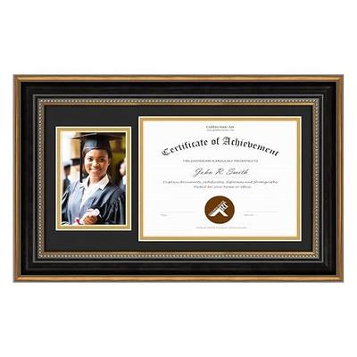 Golden State Art, Wall Hang 11x19.5 Certificate Frame with Real Glass, Includes Glass & A Double Mat (Black/Gold) for Diploma/Photo Size: 8.5x11 And 5x7(Color:Black/Ornate Gold)