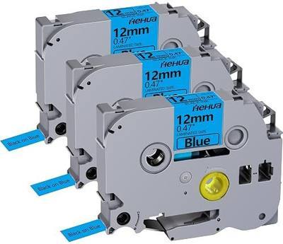Hehua Tape Tze Tz 12mm 0.47 Laminated Blue Compatible for Brother P-Touch TZe-531 TZe531 TZ-531 TZ531 Tape for Ptouch PT D210 D200 D210 D610 H110, 1/2'' x 26.2ft Black on Blue, 3 Pack
