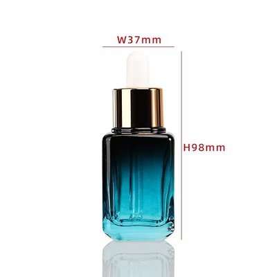 COSIDEA 6pcs Empty gradient Blue Square 30ml / 1oz Glass dropper bottle for Serum essence oil bottles container packing